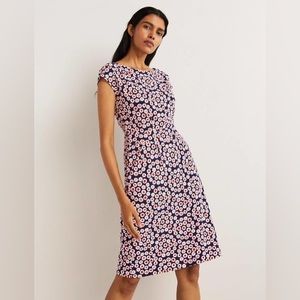 NWT Boden Florrie Jersey Dress in French Navy, Ditsy Swirl